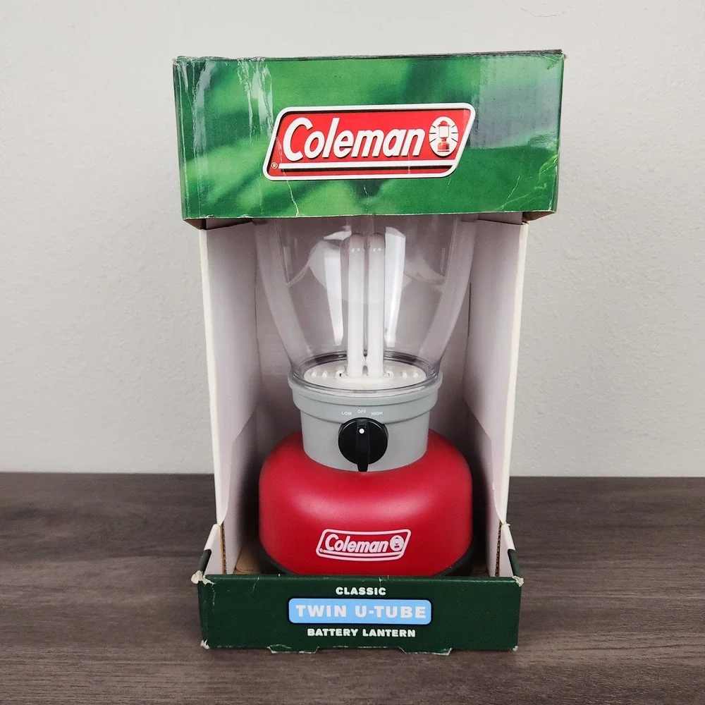 Vintage 2003 NOS Coleman Twin U Tube Battery Lantern Red 5329-700 Camping Lamp